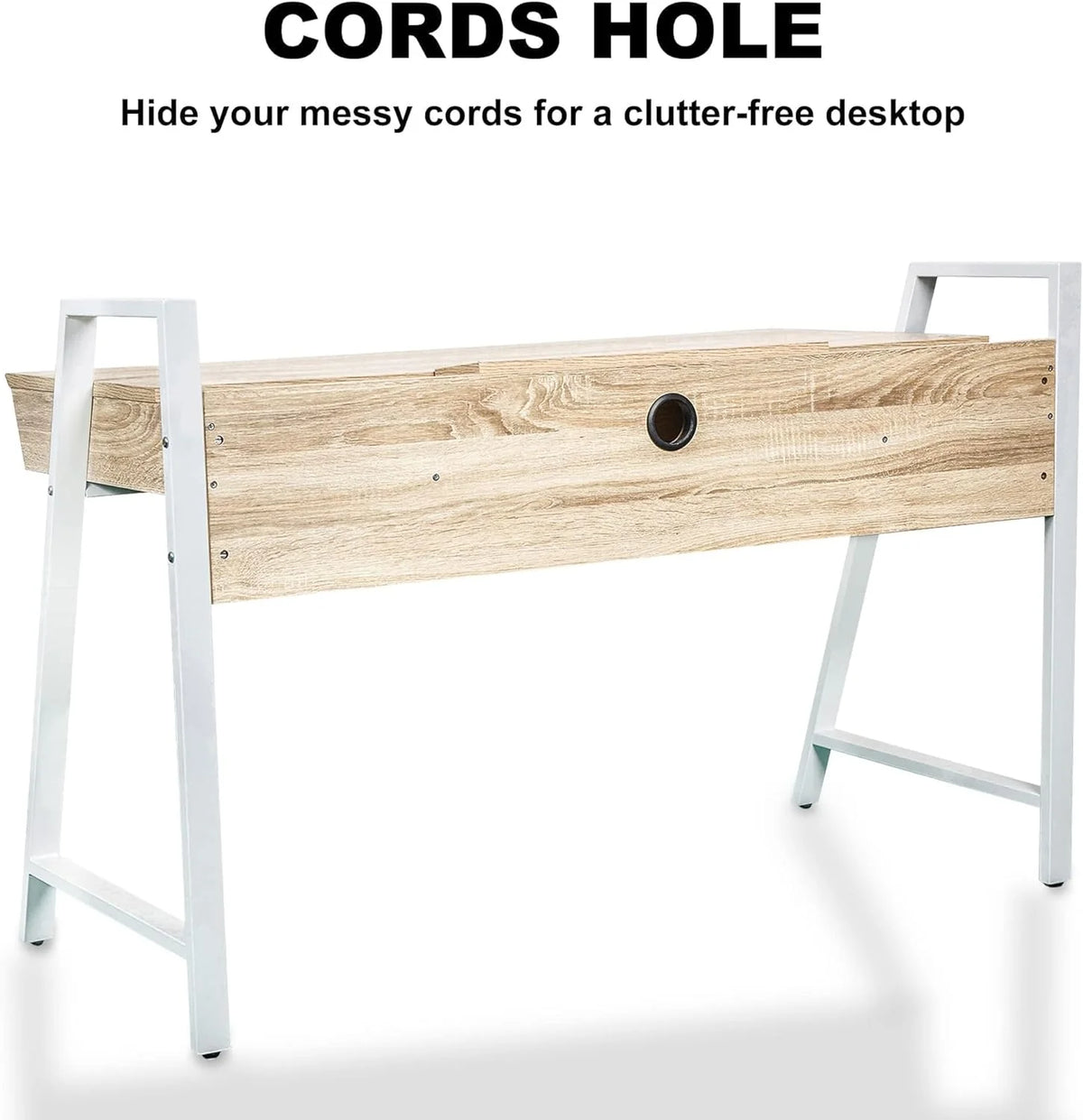 White Wood Computer Desk with Monitor Shelf and Drawers Y55489