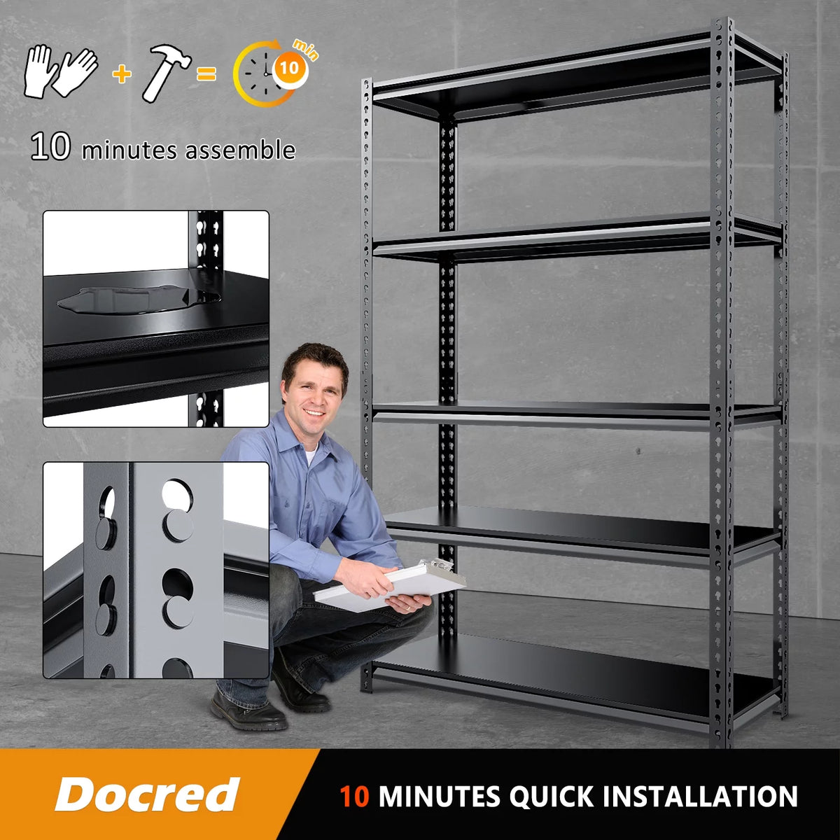 5-Tier Adjustable Metal Heavy Duty Shelving Unit 2000 lbs Capacity Black D7506