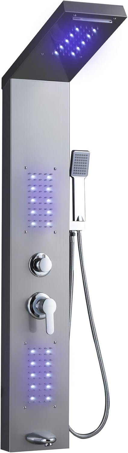 Black Stainless Steel Shower Panel with LED Body Jets X889