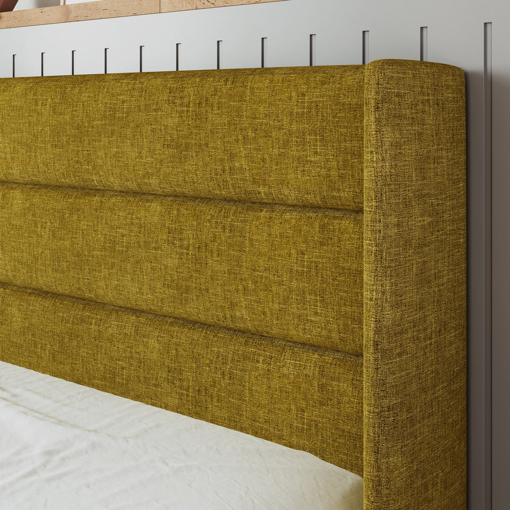 Beige Queen Size Lift Up Platform Bed Frame with Headboard V9892