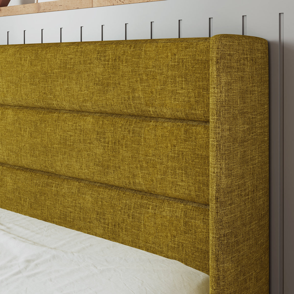 Beige Queen Size Lift Up Platform Bed Frame with Headboard V9892