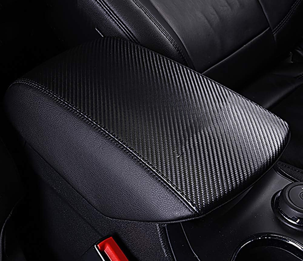 Black Leather Center Console Armrest Cover Q8542