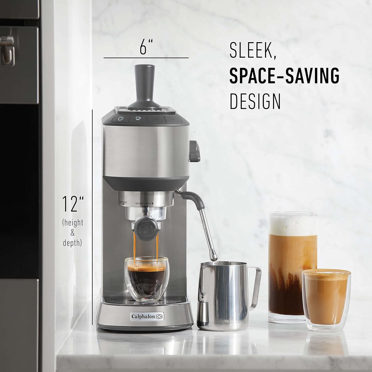 Compact Espresso Machine with Milk Frother, Stainless Steel R11863