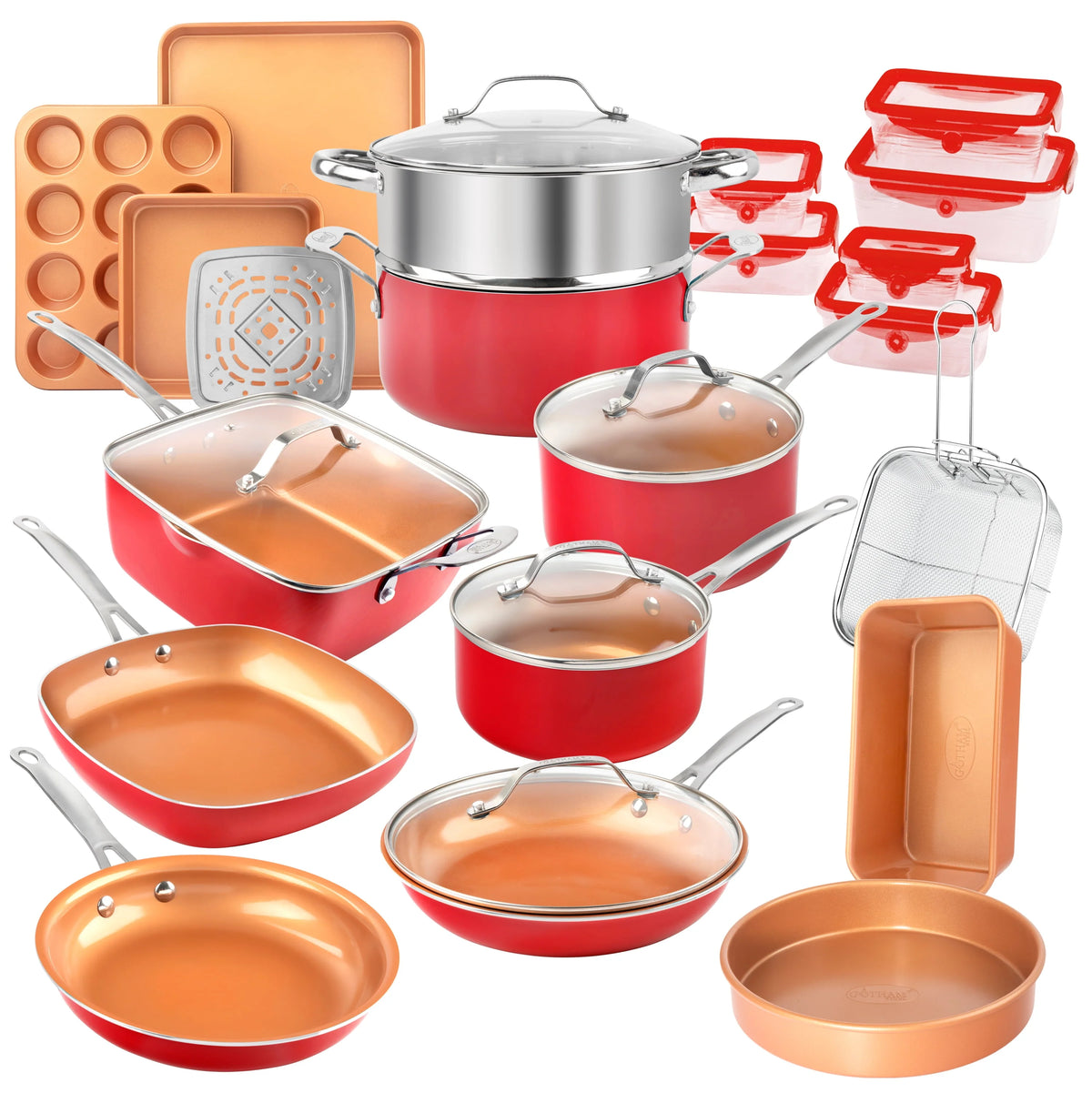 32 Pcs Nonstick Cookware Bakeware and Food Storage Set F390695