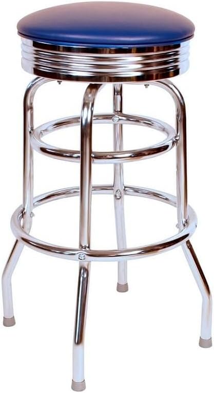 Chrome Swivel Bar Stool with Blue Seat S7001