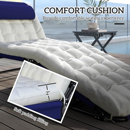 Folding Chaise Lounge with 4-Level Reclining Back, Cushion, Mesh Fabric, Side Pocket, Headrest, Gray F81423