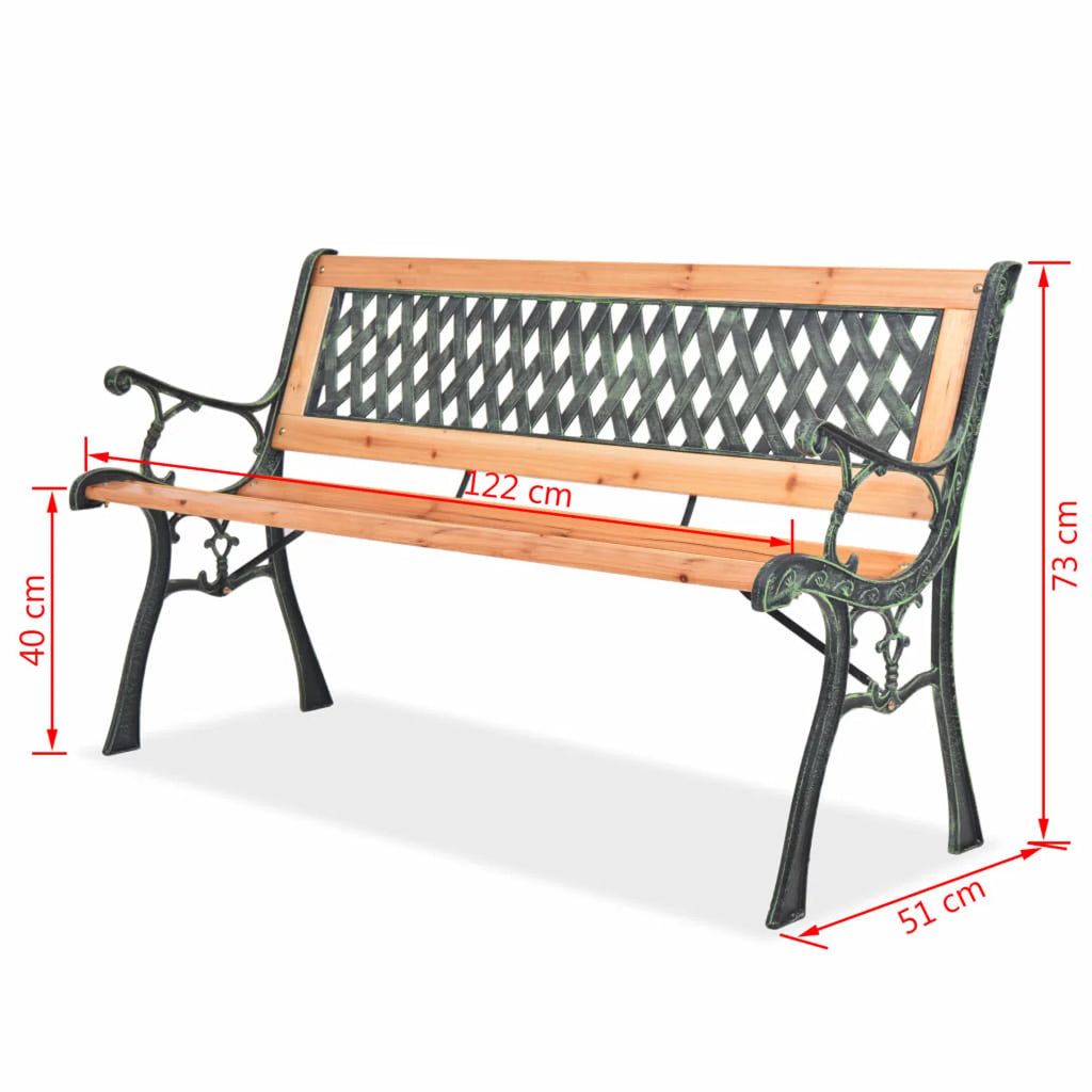Outdoor Garden Bench with Backrest Wood Seat Wrought Iron Frame O5053