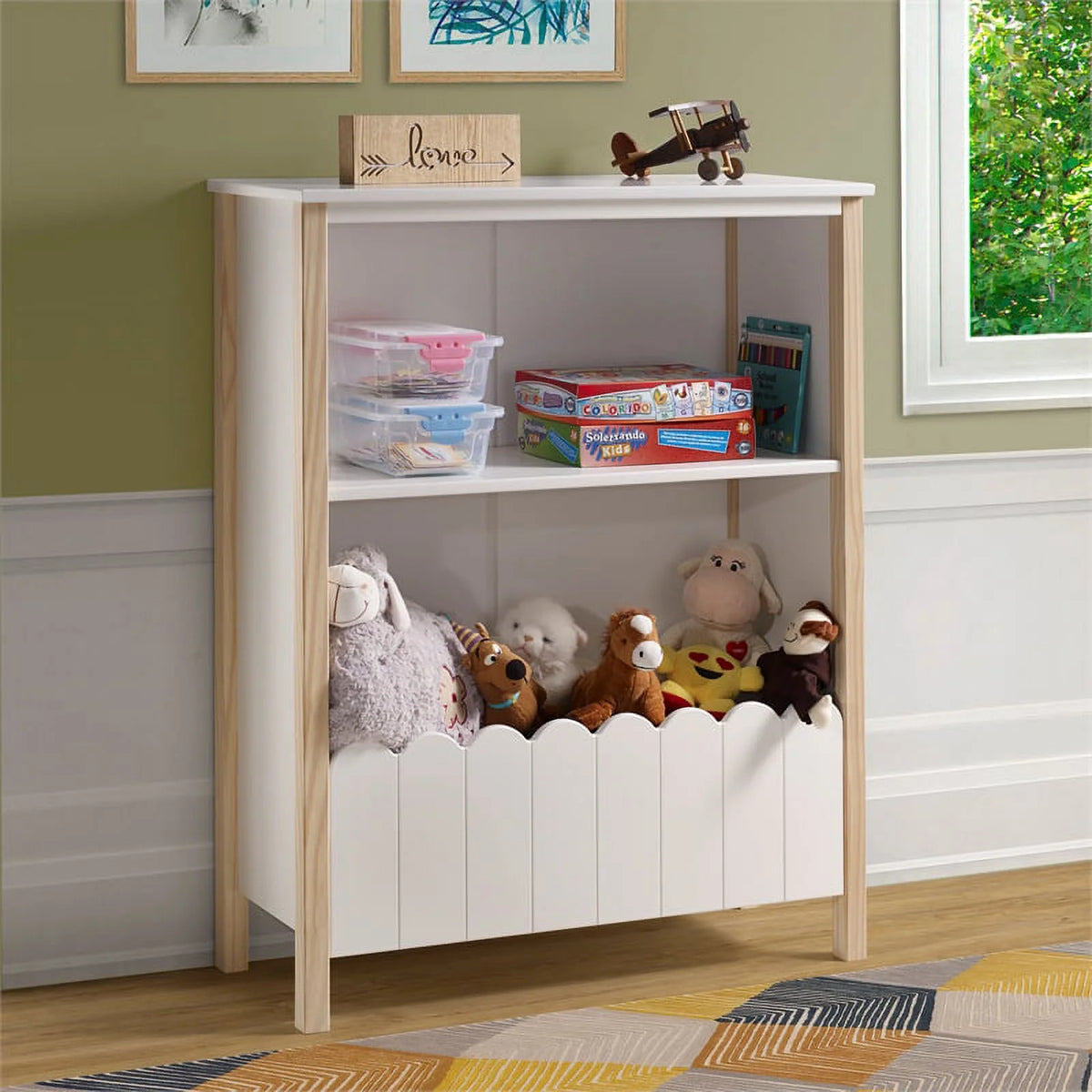 Wood Youth Bookcase in Natural and White W8085
