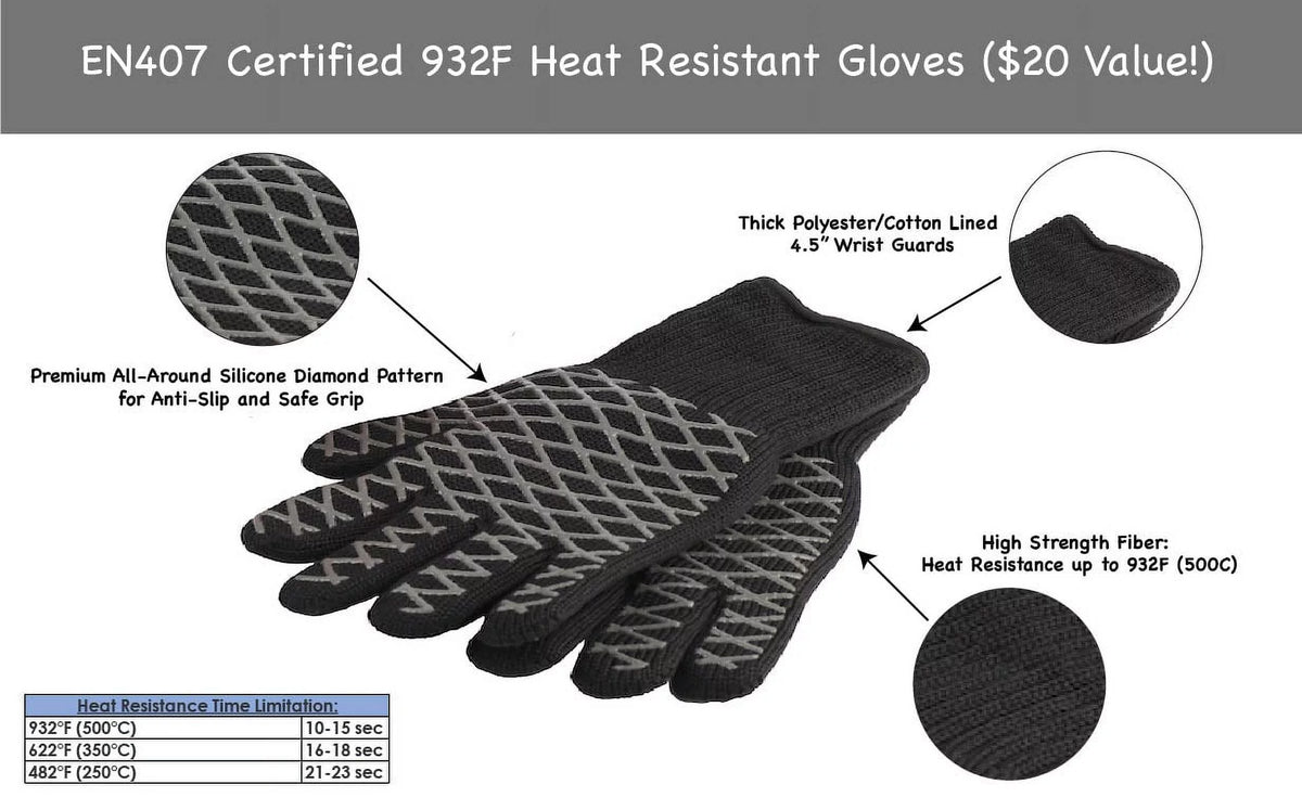 5 Pc BBQ Grill Set with Tongs Spatula Basting Brush Cleaning Brush and Heat Gloves N466509