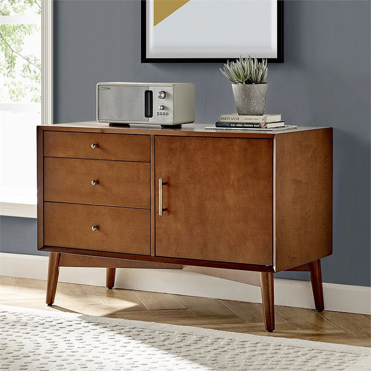 Mid-Century Wood Media Console Table in Mahogany B768
