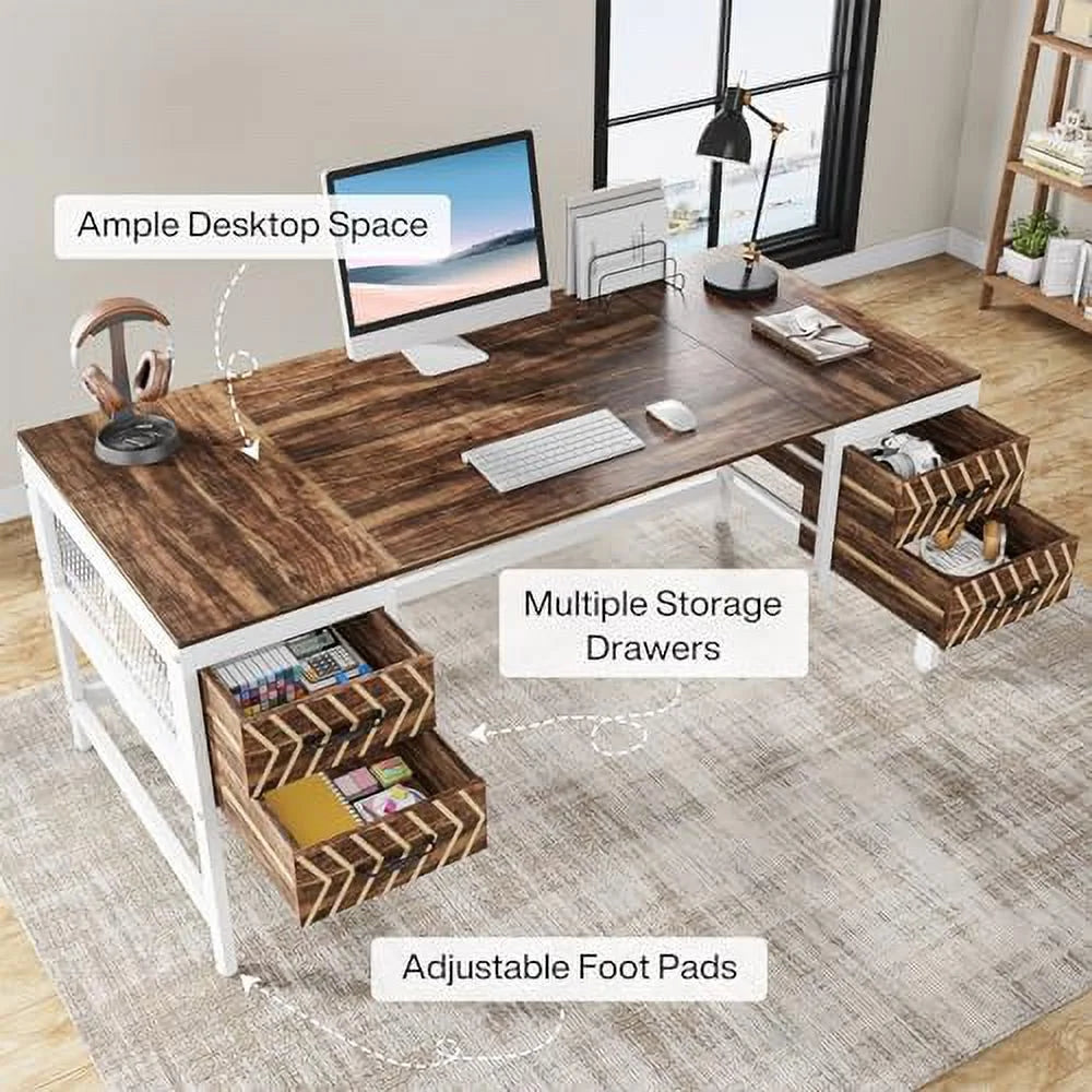 Home Office Desk with Drawers 63" Computer Desk Y549