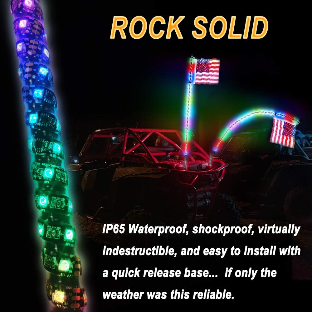 2PCS 3FT RGB LED Whips Light for Off-Road Vehicle ATV UTV Jeep Trucks B741007