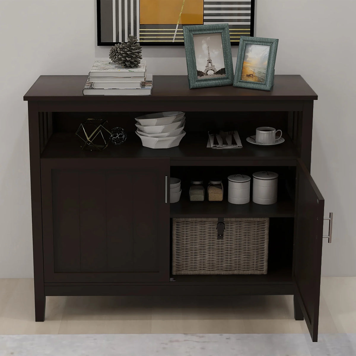 Brown Kitchen Storage Sideboard and Buffet Server Cabinet W614435