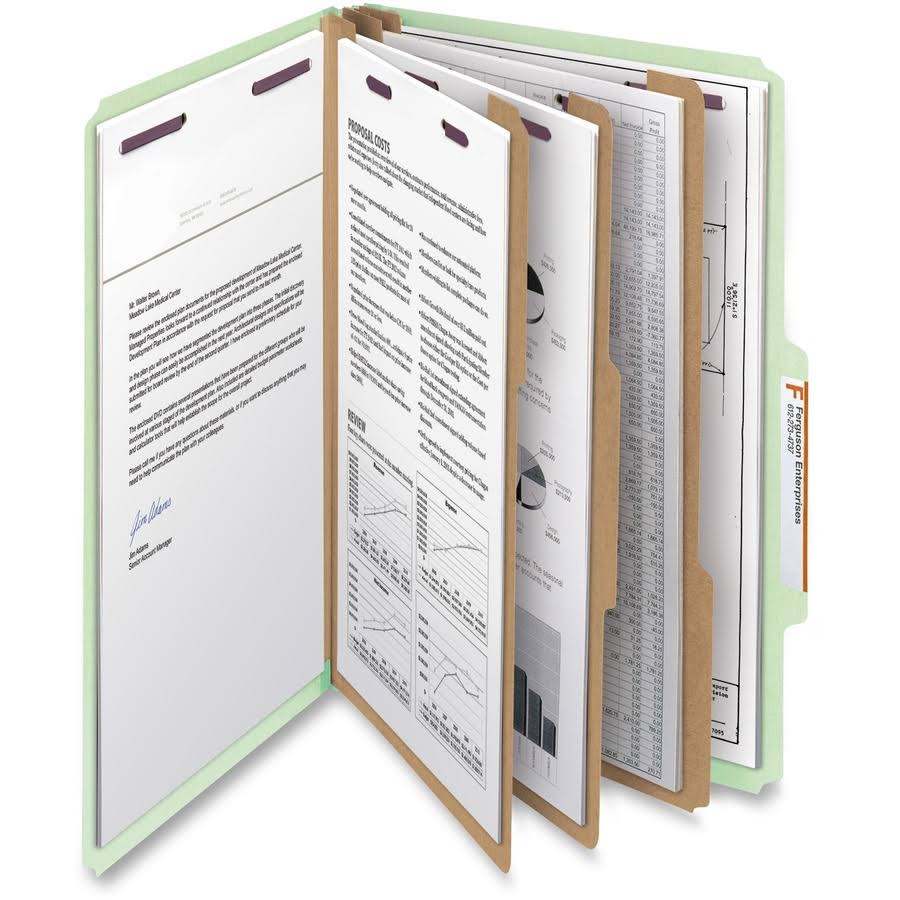 Legal Eight-Section Gray/Green Pressboard Classification Folders 10/Box R639