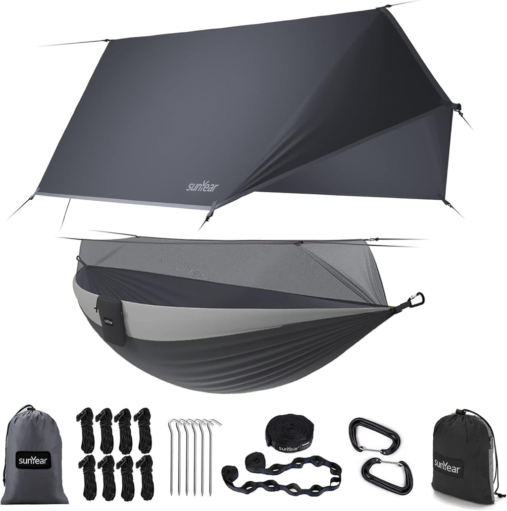 Portable Double Hammock with Net, 2 Person Hammock Tent with Straps L79273