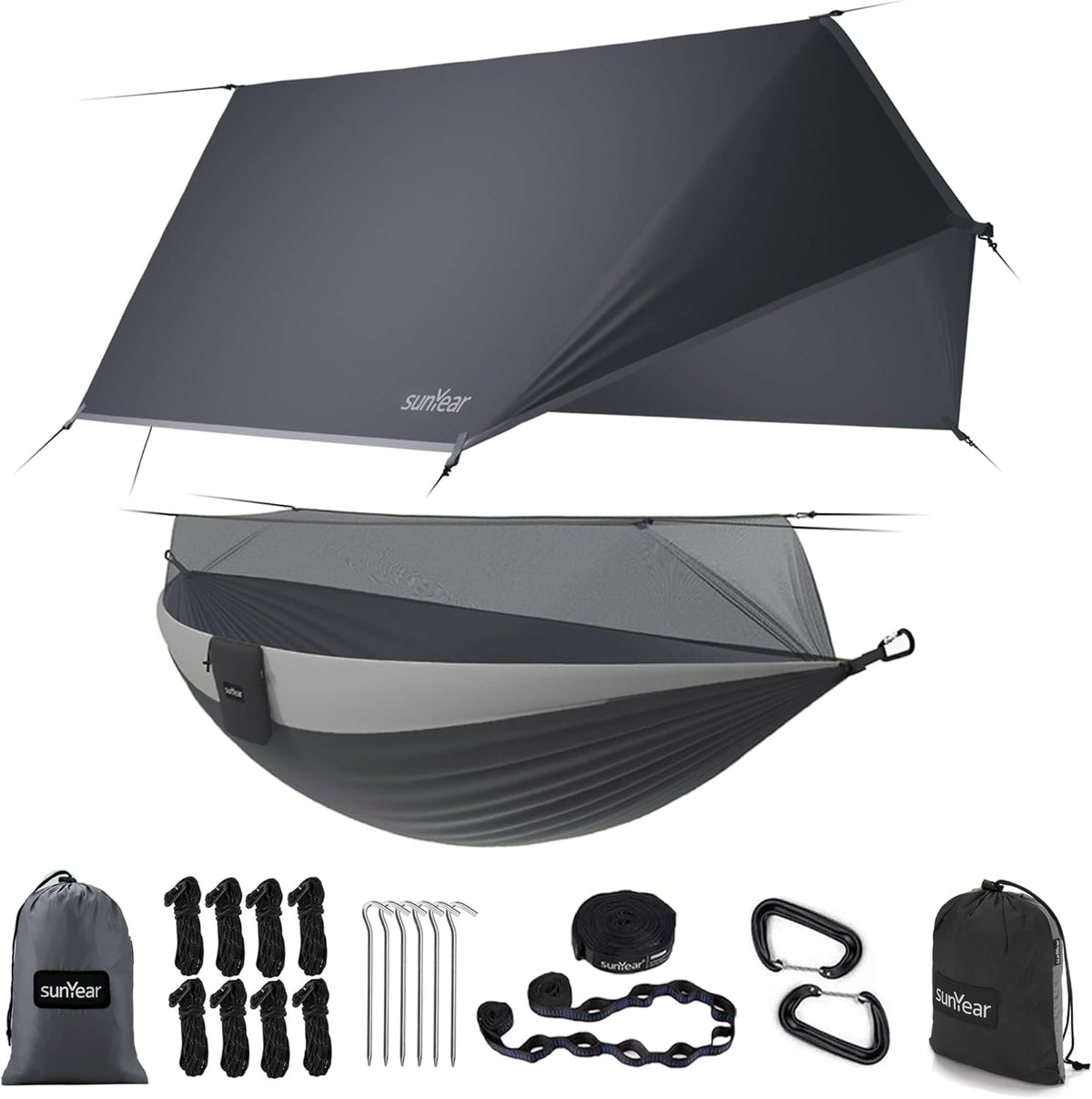 Portable Double Hammock with Net, 2 Person Hammock Tent with Straps L79273