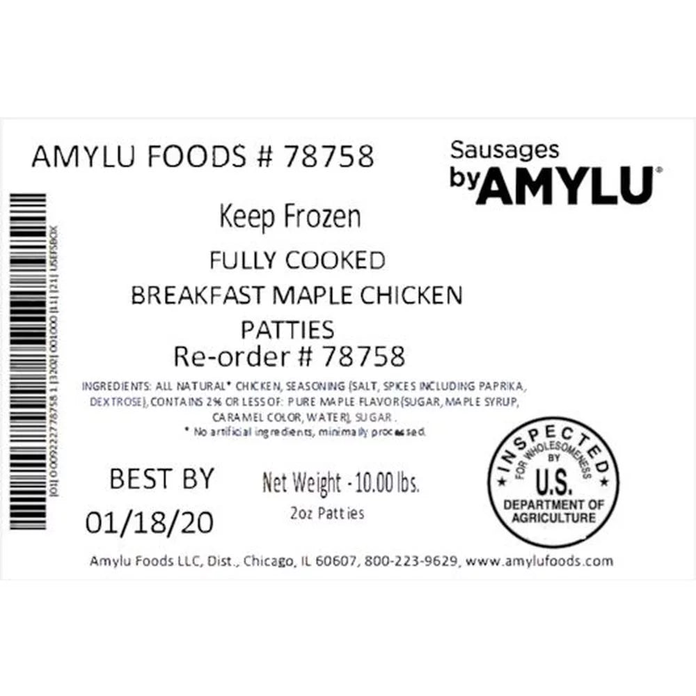 Breakfast Maple Chicken Patties, 10 Pound J524230
