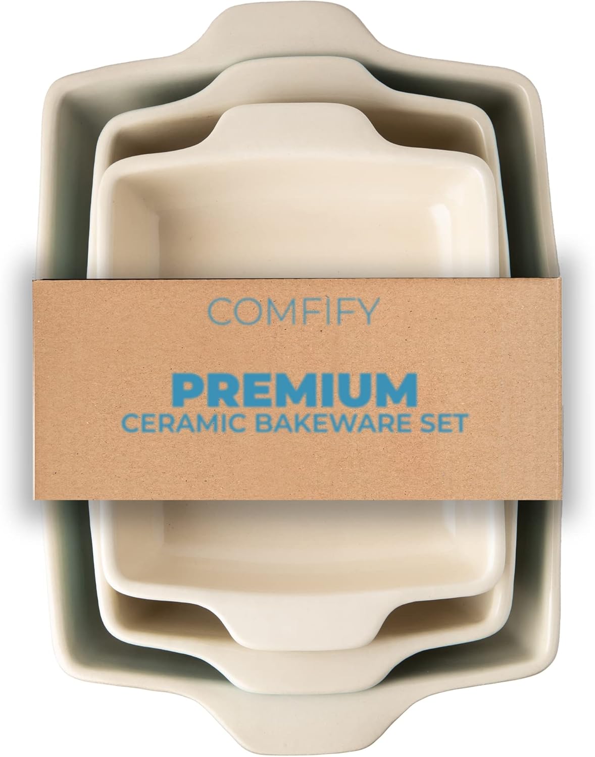 Ceramic Bakeware Set of 3 Stoneware Casserole Dish Rectangular Baking Pans Q91874