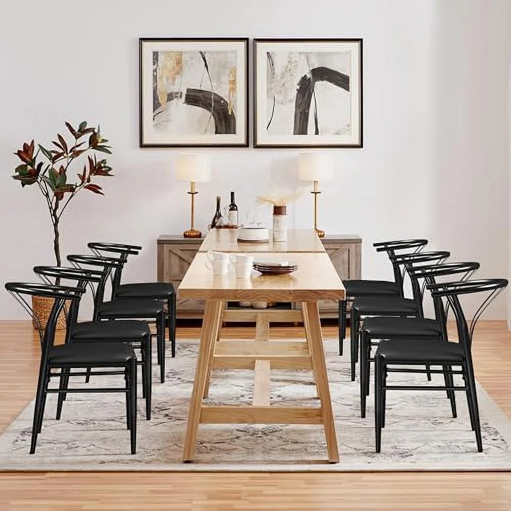 Black Set of 4 Metal Dining Chair with Y-Shaped Backrest PU Leather Seat Y67050