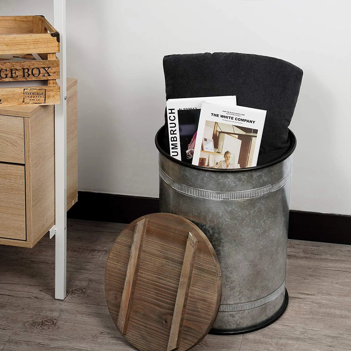 2 Piece Storage Side Table with Round Wood Lid L341074