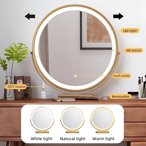 Walnut Color Solid Wood Makeup Vanity Desk with Mirror and LED Lights A973676