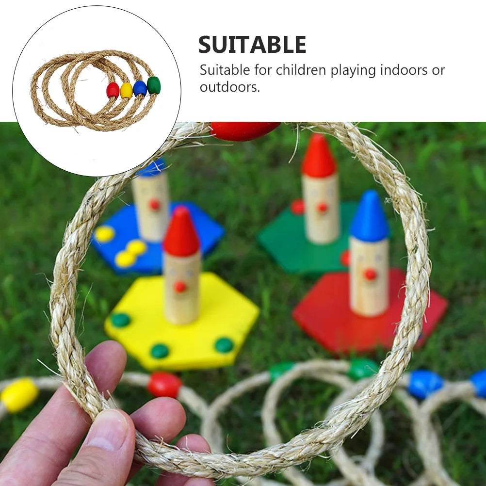 20 PCS Natural Rope Wooden Ring Toss Game Outdoor Playsets G397355