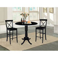 Black Rubberwood Solid Wood 3-Piece Bar Height Drop Leaf Dining Set T7633