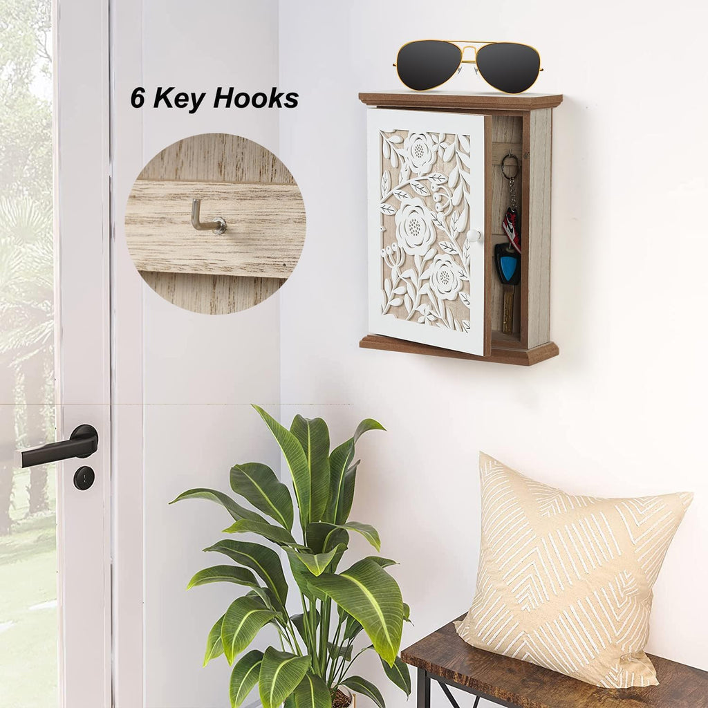 White Wood Key Holder with 6 Key Hook A8159