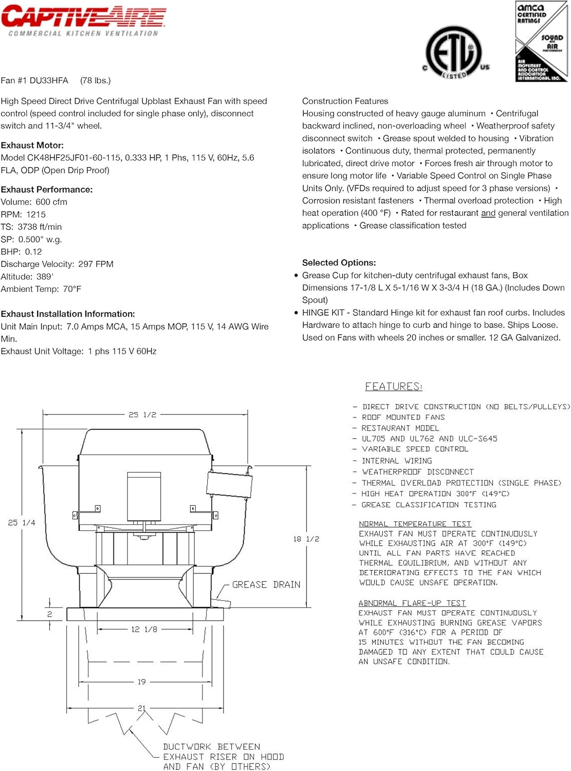 21 Base 0.33 HP 115 Volt Centrifugal Upblast Exhaust Fan X673679