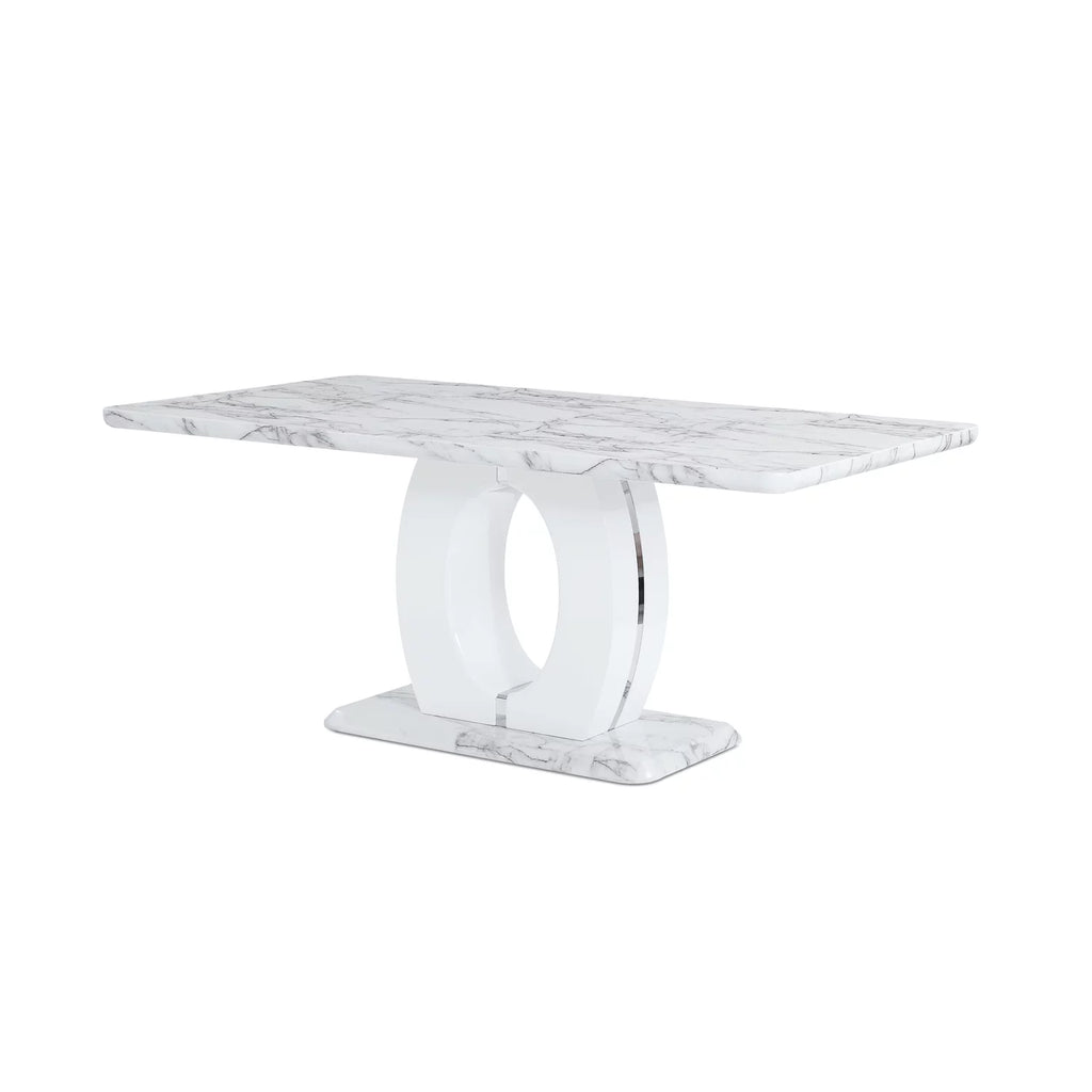White Faux Marble Pedestal Base Dining Table Y686