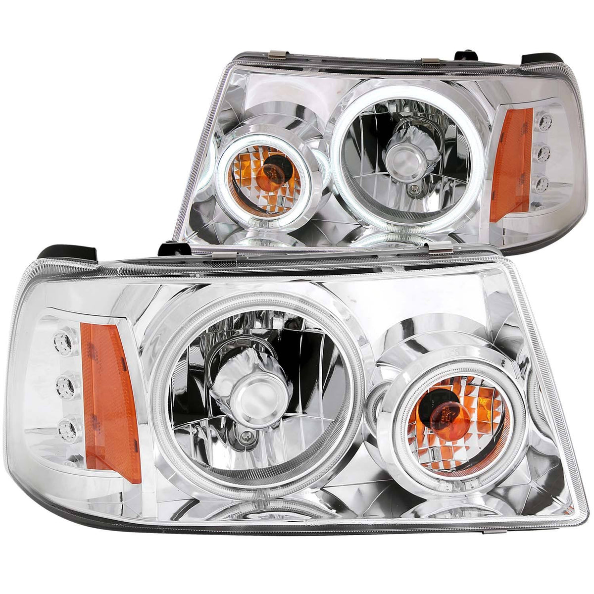 Chrome Housing Crystal Headlights with Light Bar I766