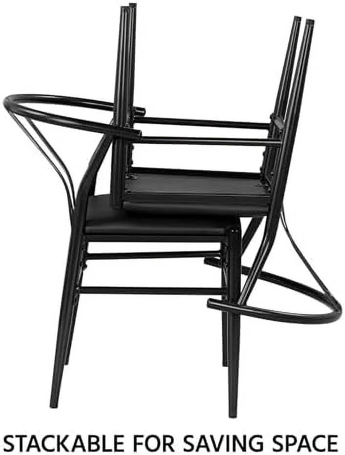 Black Set of 4 Metal Dining Chair with Y-Shaped Backrest PU Leather Seat Y67050
