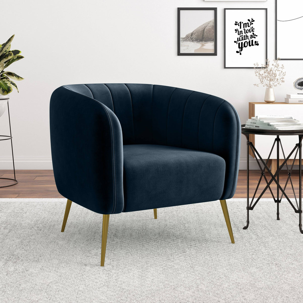 Turquoise Blue Velvet Channel-Tufted Barrel Chair L926