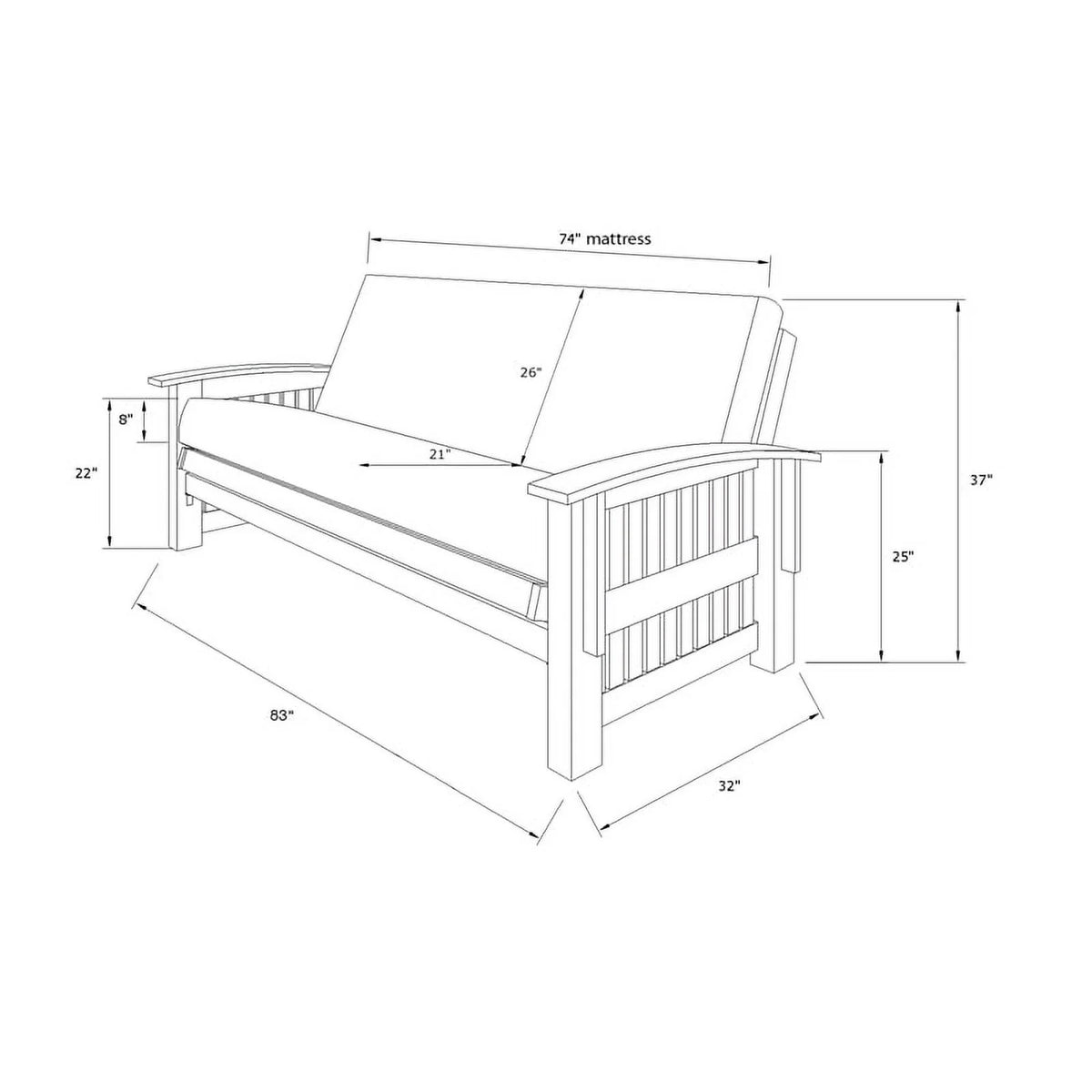 Walnut Futon with Drawers and Suede Blue Mattress K671358