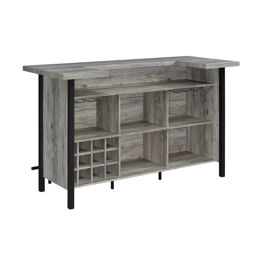 70.75"W Modern Wood Bar Unit in Gray Driftwood/Black P4657