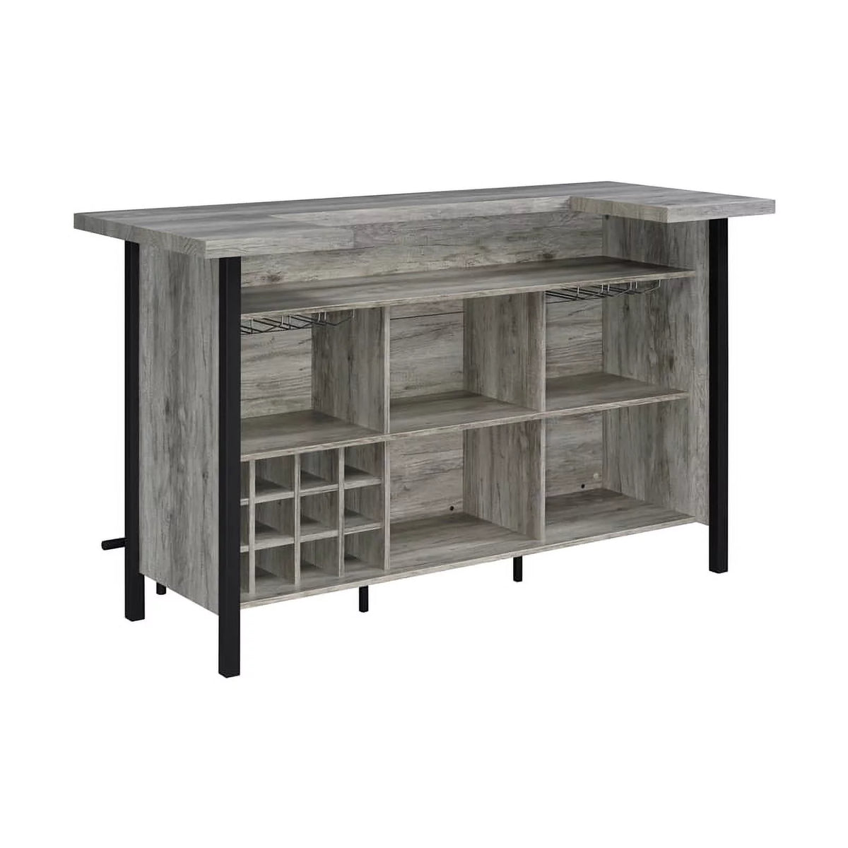 70.75"W Modern Wood Bar Unit in Gray Driftwood/Black P4657