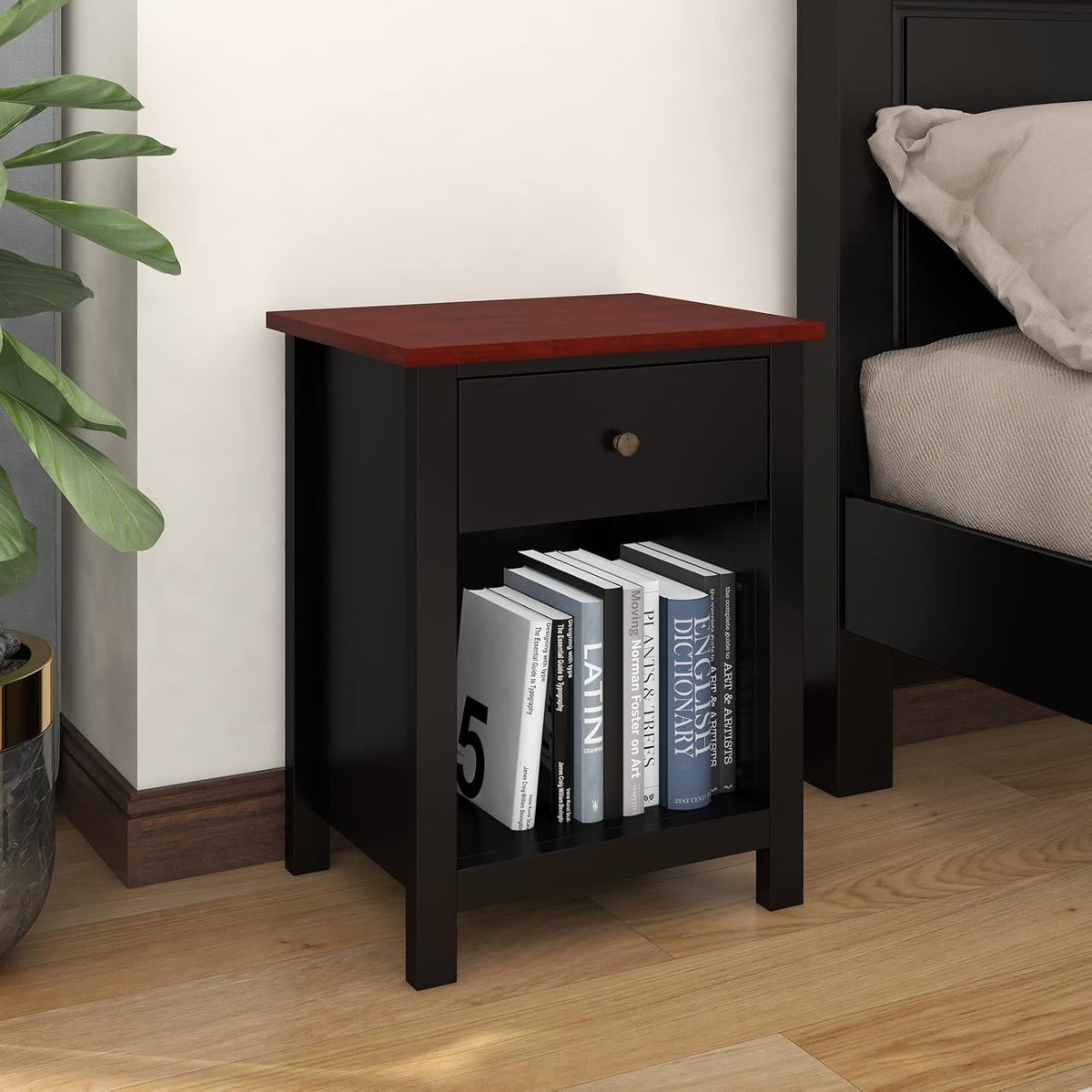White 1-Drawer Wood Nightstand H539