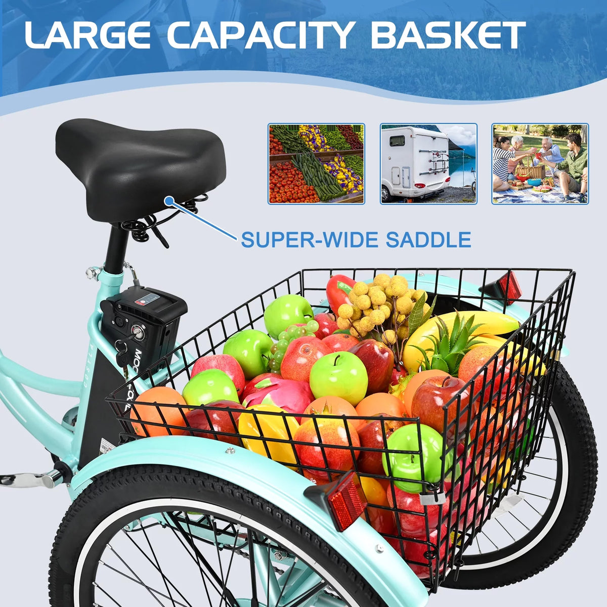 3 Wheel Electric Bike with Removable 36V 10Ah Lithium Battery T829312