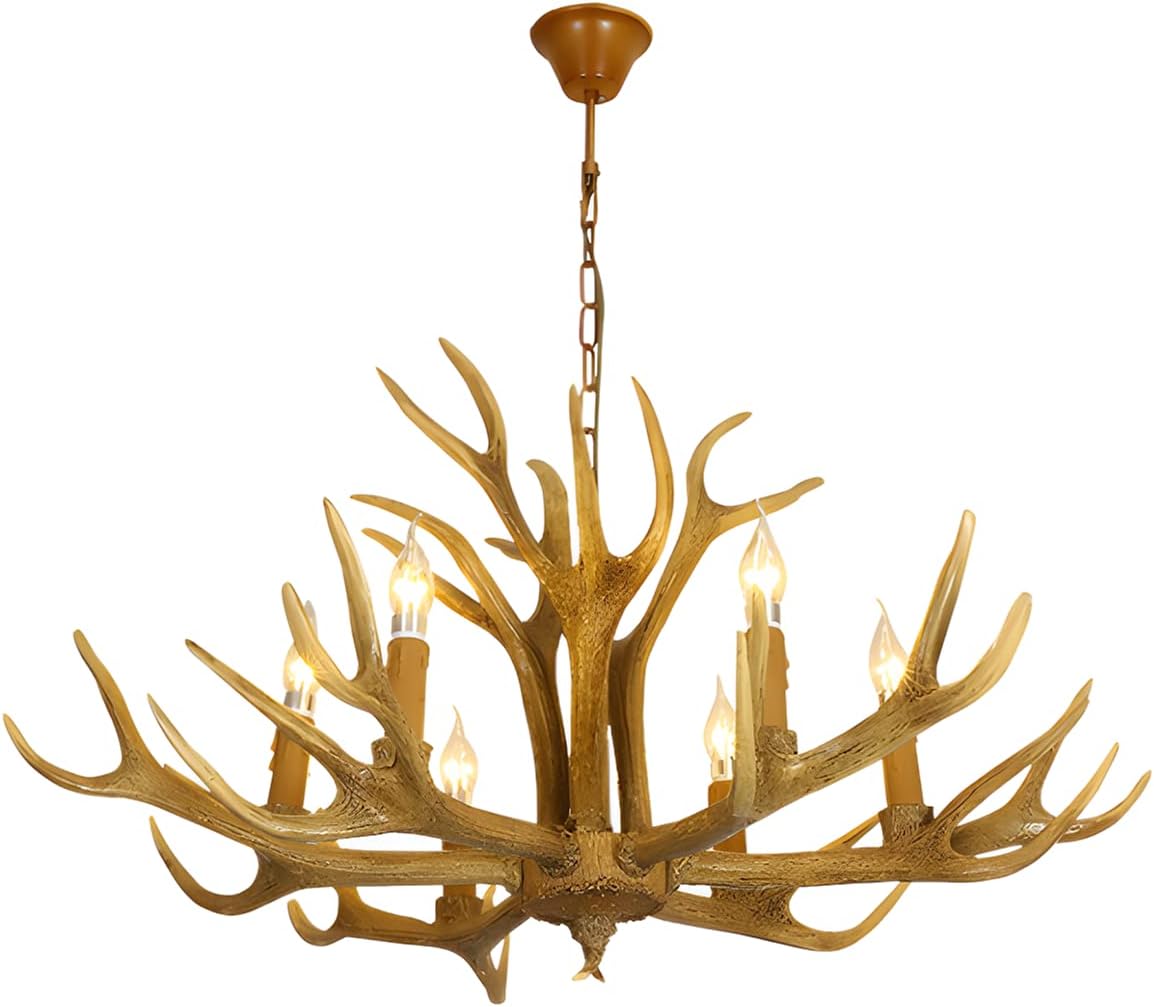 Brown Resin Faux Antler Chandelier 18 Arms 9 Lights T214