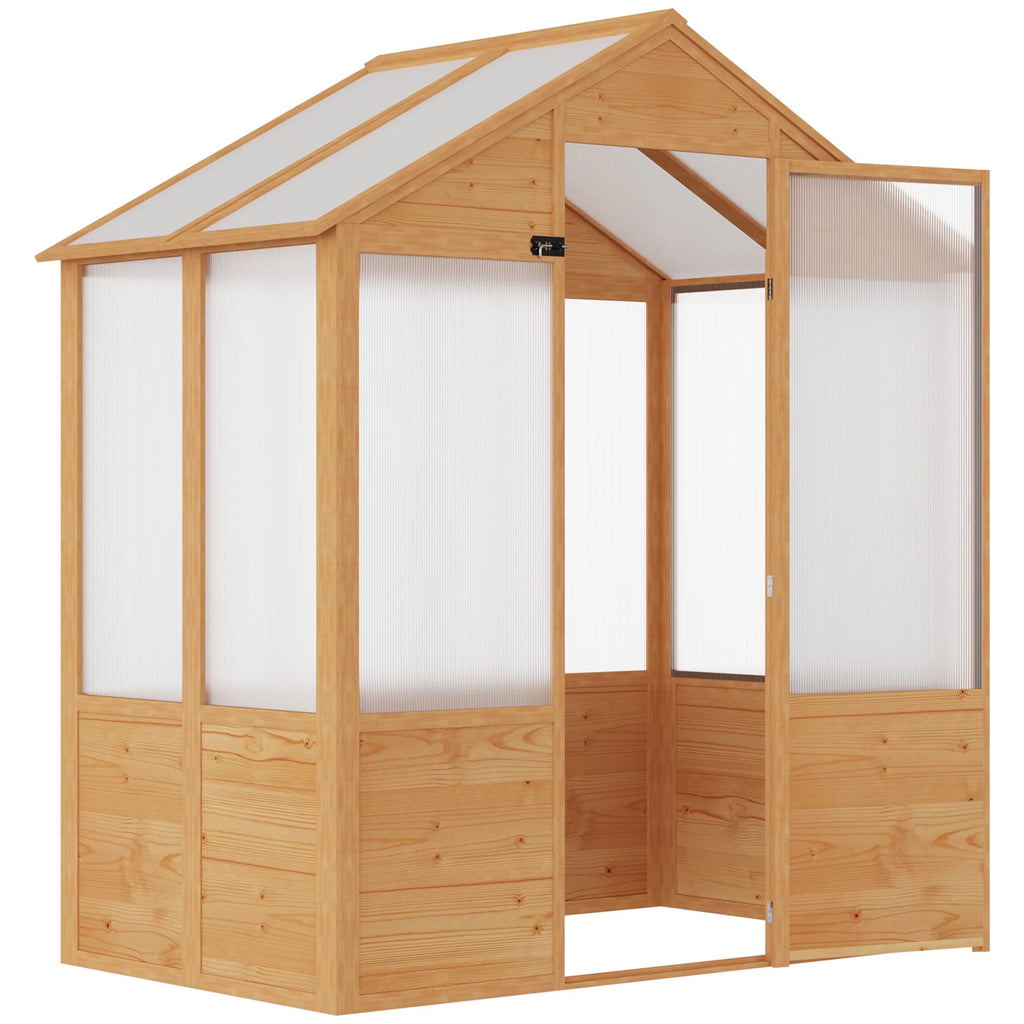 Natural Polycarbonate Wooden Greenhouse X26170