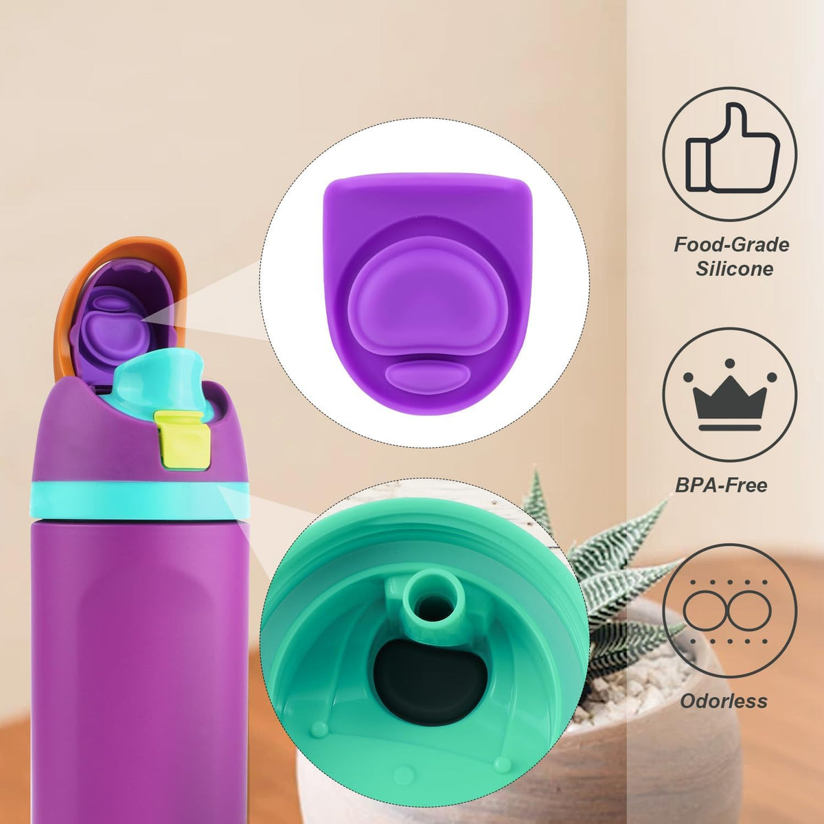 4pcs Silicone Bottle Seal Ring Replacement Rubber Stopper for 19oz 24oz 32oz 40oz Water Bottle Lid Parts T44993