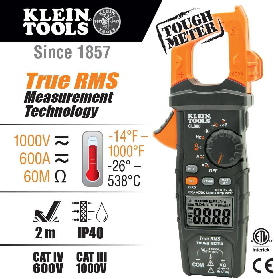 Digital Clamp Meter, Auto Ranging TRMS, AC/DC Volt/Current, LoZ, Continuity, Frequency, Capacitance, NCVT, Temp, 1000V J7266