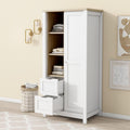 White Freestanding Wooden Armoire Wardrobe with 1 Sliding Door and 2 Drawers Y64544