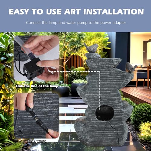 5-Tiers Cascading Rock Water Fountain with 4 LED Lights I54824