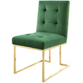 Velvet Fabric Metal Steel Gold Green Side Chair Y4087