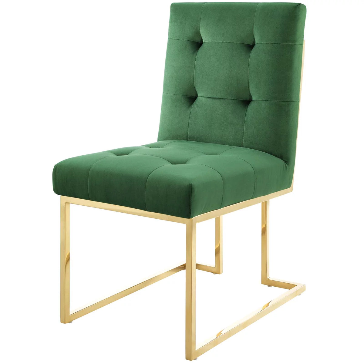 Velvet Fabric Metal Steel Gold Green Side Chair Y4087