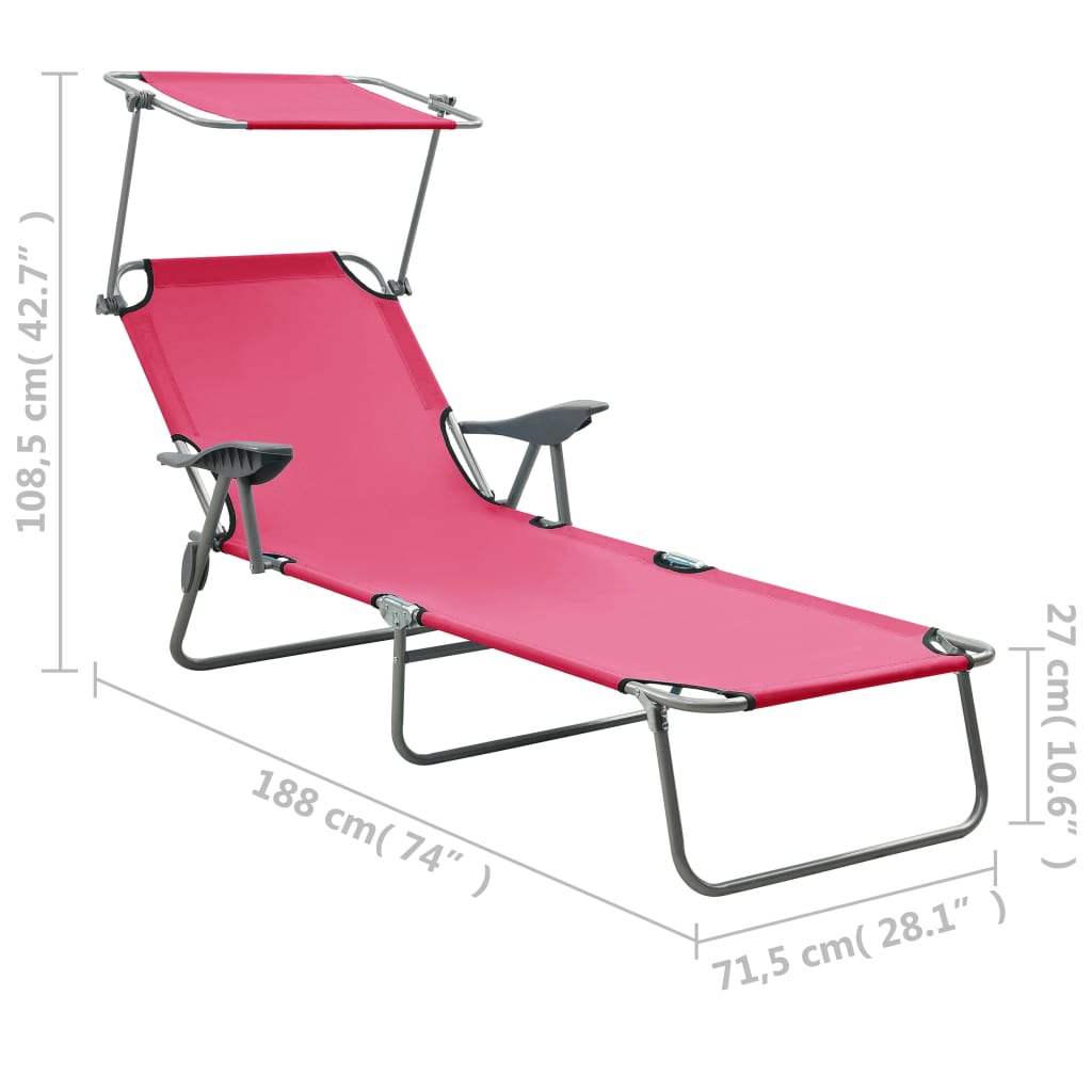 Pink Steel Sun Lounger with Canopy L313