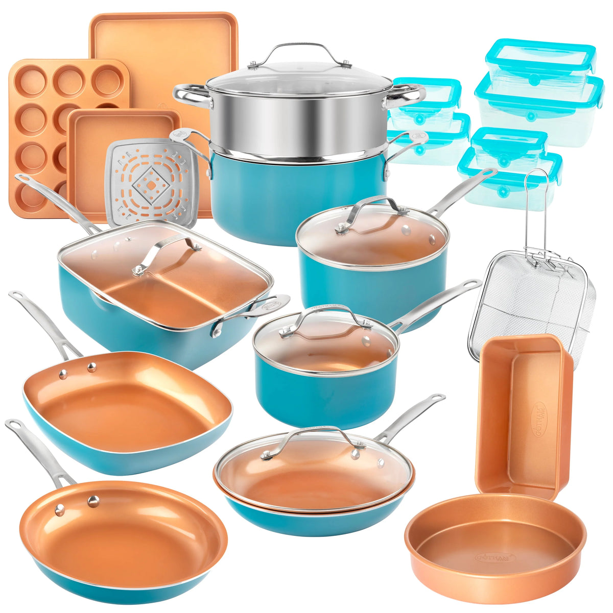 32 Pcs Nonstick Cookware Bakeware and Food Storage Set F390695