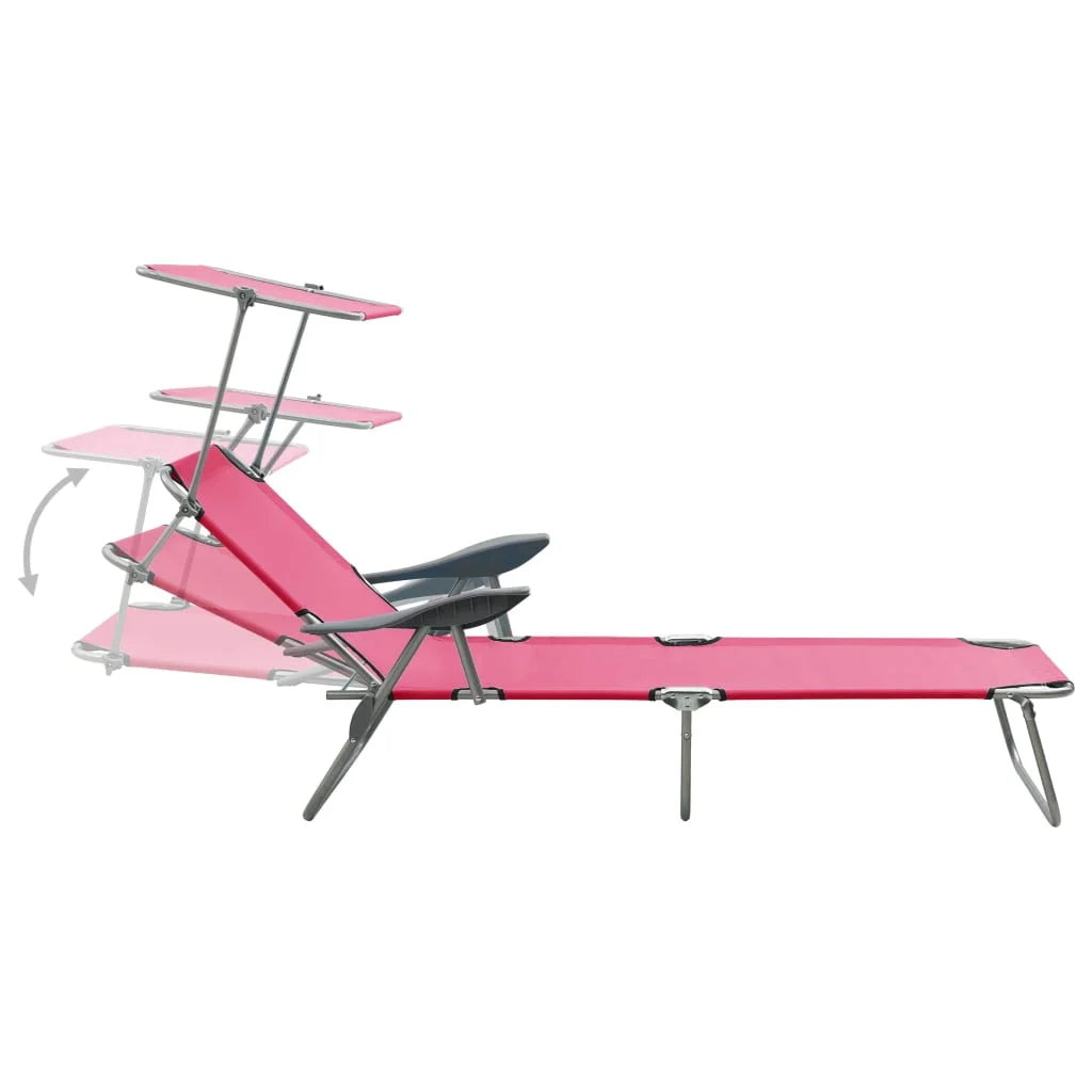 Pink Steel Sun Lounger with Canopy L313