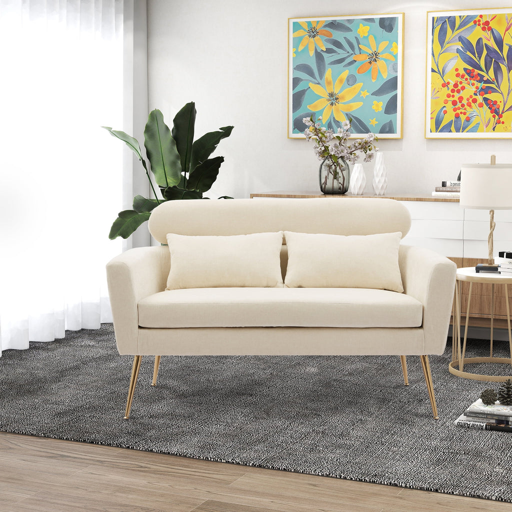 Mid Century Modern Chenille Two-Seater Sofa with 2 Throw Pillows S760350